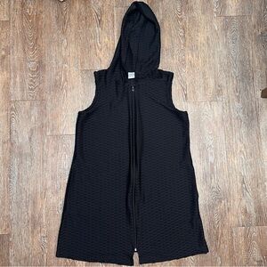 Dream Beach Hooded Zip Swim Cover Up Dress Size L Black Textured Made USA